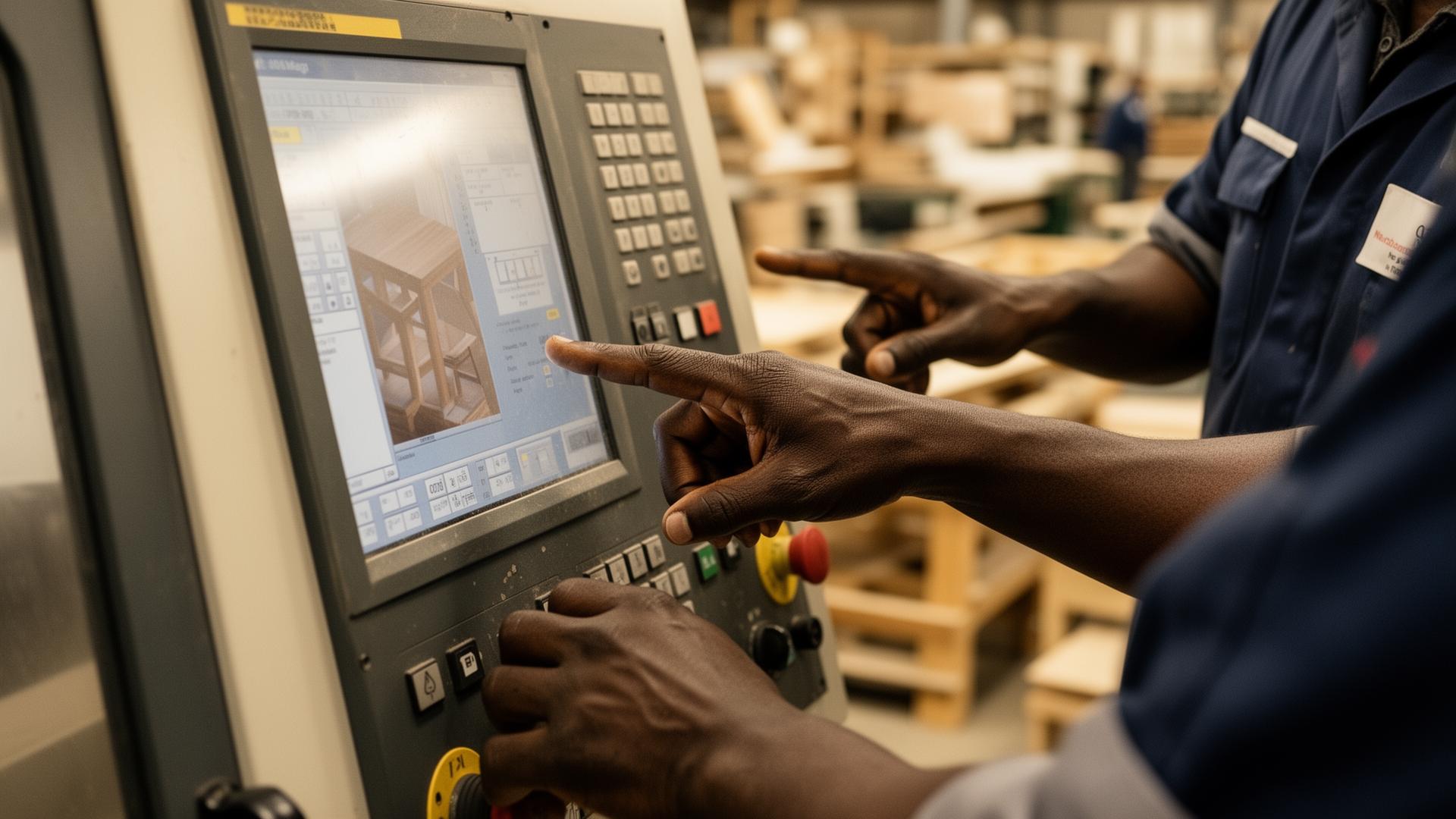 Instructor and trainee hands on a CNC controller